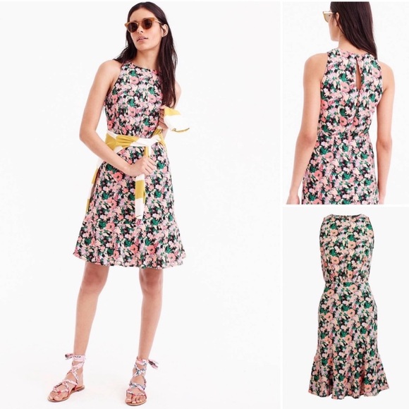 J Crew Mercantile Ruched Waist Dress Size 4 Neon Floral Flounce - Picture 3 of 16